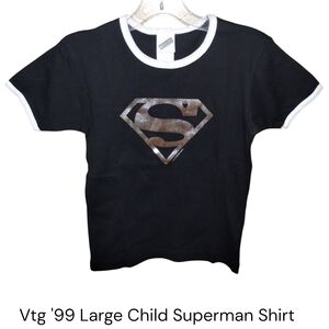 Vtg '99 Superman T-shirt Youth L Black Cotton Mint